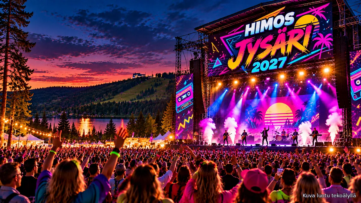 Himos Jysäri 2027 – ysärifestivaalin lava, neonvalot ja yleisö