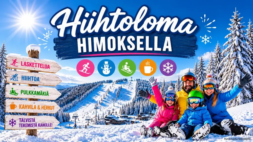 Hiihtoloma Himoksella 2027 – laskettelurinteet, talvinen maisema ja majoitus ulkoporealtaalla