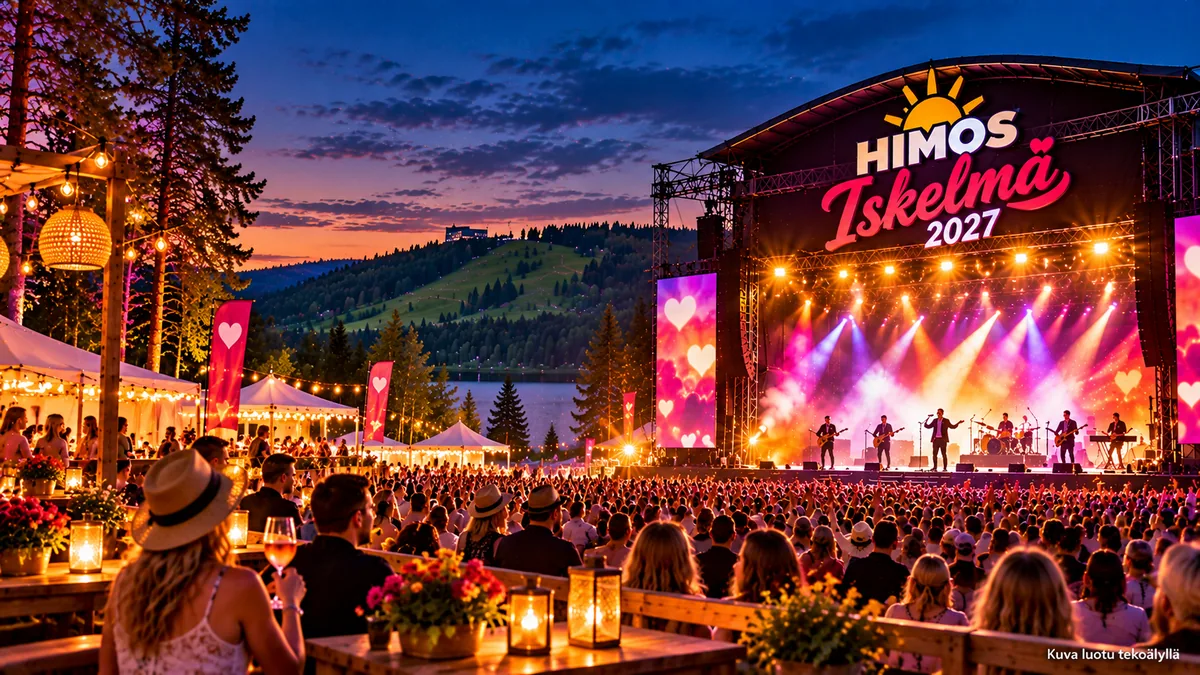 Iskelmä Festivaali Himos 2027 – festivaalilava, yleisö ja kesäinen iltatunnelma